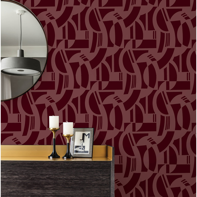 Carter Geometric Flock Wallpaper, Red