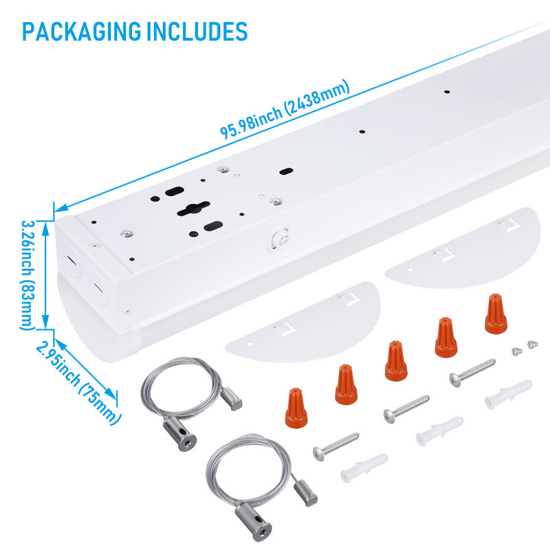 8Ft 3Cct Led Linear Strip Light, 120V-277V 80W, 3500K/4000K/5000K Selectable, Flush Mount, Dimmable