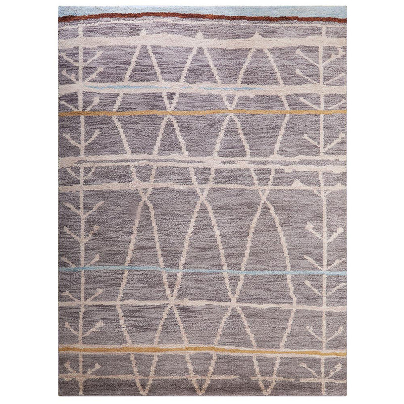 Tapis intérieur brun en laine brun contemporain fait à la main