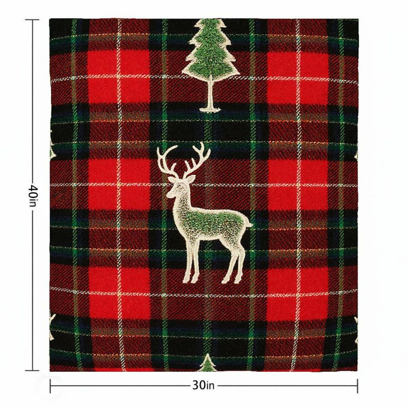 1pc couverture en flanelle à carreaux doux décor de Noël cerfs blancs et pins douces vibrations de vacances pour canapé / lit / voyage 30 * 40