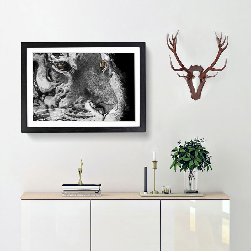 Eyes of the Tiger in Abstract - Picture Frame Graphic Art Print, 27cm H x 36cm W x 2cm D, Black Framed