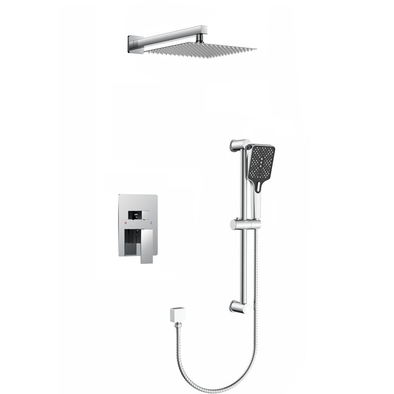 Système de douche encastré 9,84 pouces avec pomme de douche à effet pluie, douche à main à 3 fonctions, barre coulissante réglable, valve à pression équilibrée, ensemble de robinet de douche mural complet
