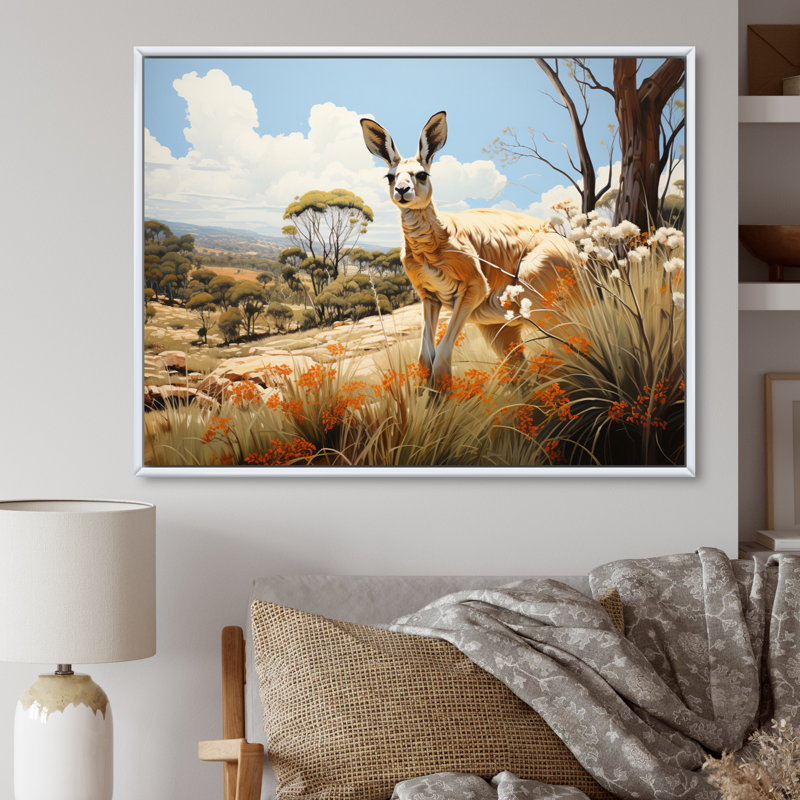 Kangaroo Bound Pastoral I - Animals Canvas Prints, H 34 po x l 44 po, Cadre flottant blanc