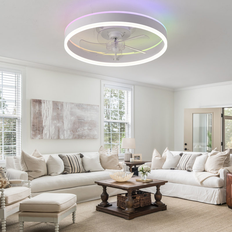 Ventilateur de plafond encastré à DEL 20 po à profil bas avec lumière blanche, télécommande et commande APP, à intensité variable, 6 vitesses