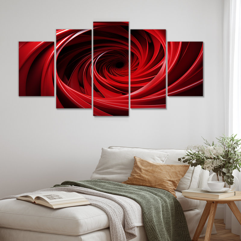 «Red and Black Abstract Spiral Dreamscape - Abstract Spirals Multipanel», ensemble d'art mural