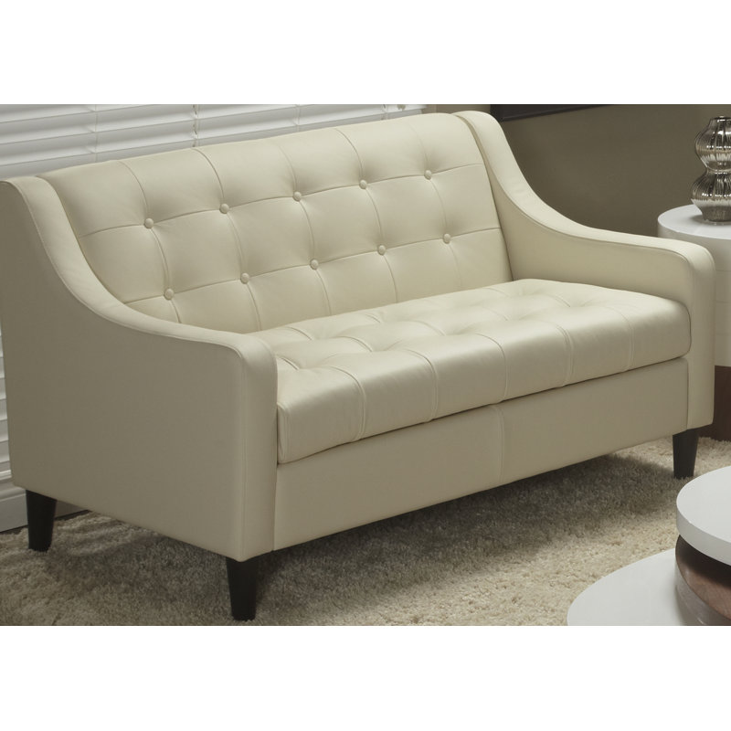 Dann 55" Genuine Leather Recessed Arm Loveseat, Linen, 30" H x 55" W x 33" D