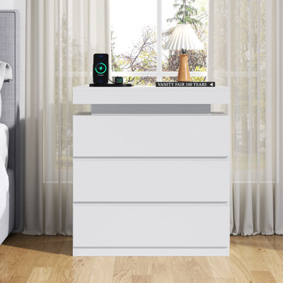 Nightstand With Charging Station And LED Lights