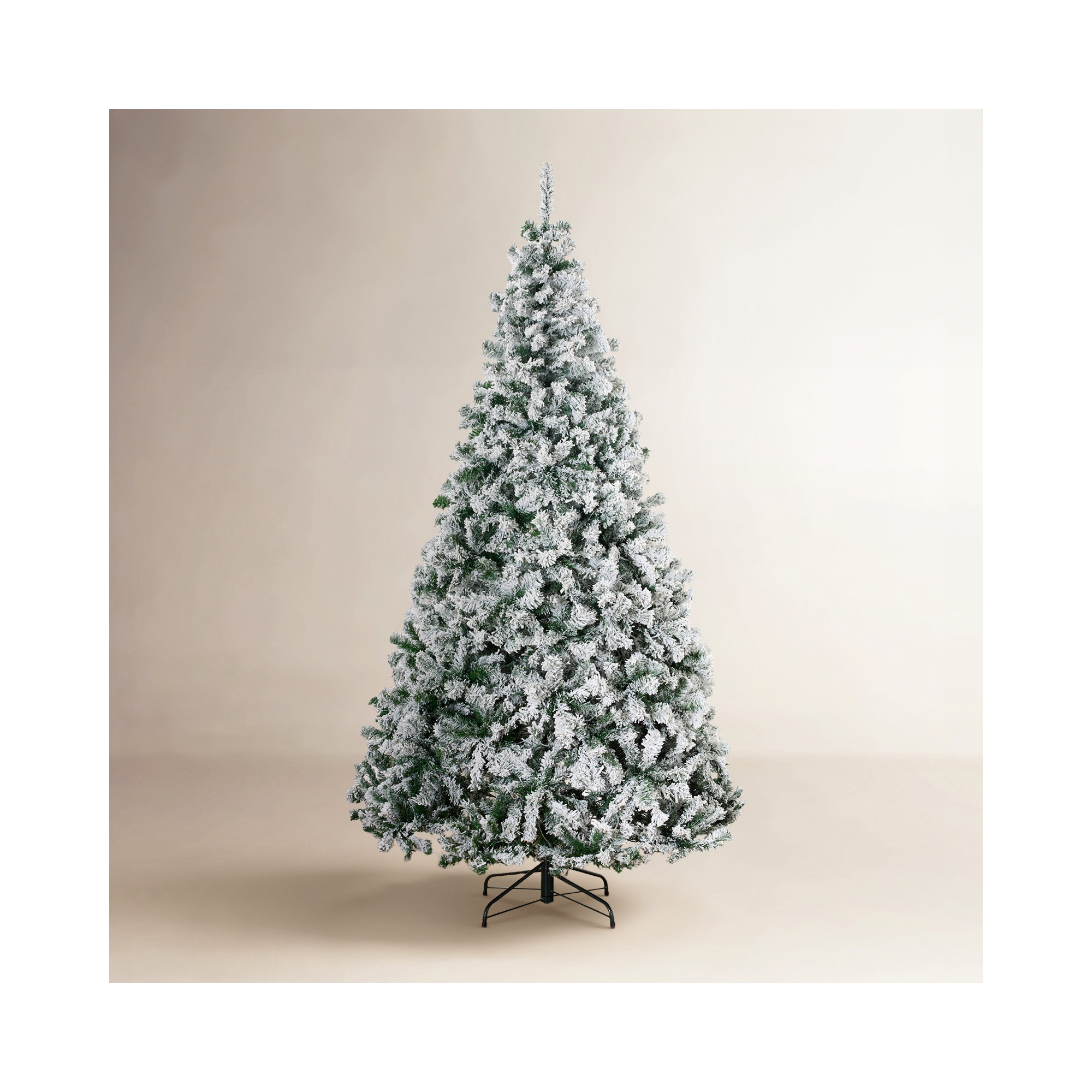 Snow Flocked Christmas Tree, Premium Holiday Pine Branches, Foldable Metal Base, 7.5'