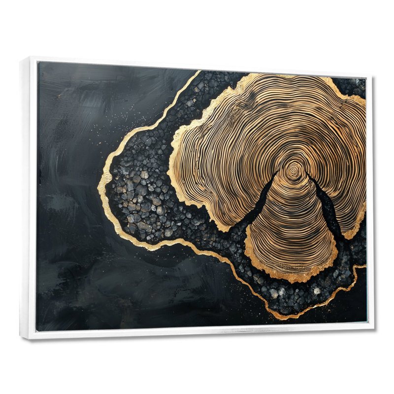 Abstrait glissade en bois sur cristal onyx noir I - forêt, art mural, H 12 po x l 20 po, Cadre flottant, Blanc