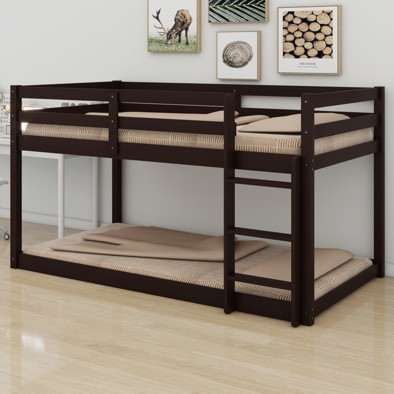Lit superposé en bois pour enfants avec échelle et garde-corps, Espresso