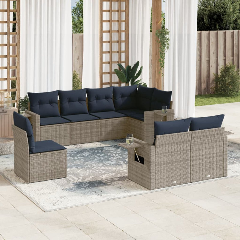 Ensemble de canapé de patio 9 pièces avec coussins en rotin de polyester brun