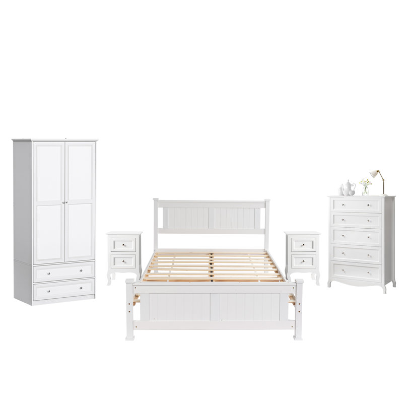 Ensemble de chambre à coucher 5 pièces pour lit double (ensemble de 5), Lit double