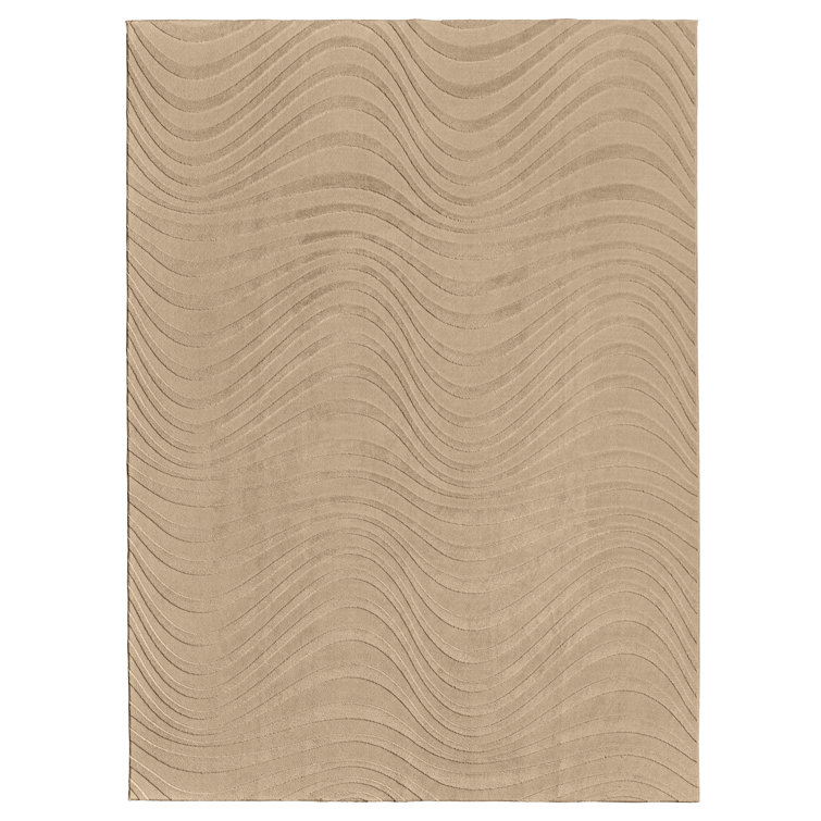 Comhan Lomira Beige Modern Wave Hi-Low Carved Indoor Shag Area Rug, Plush Polyester – Living Room & Bedroom