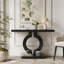 Console miroir de 109 cm (43 po), table d'appoint argentée moderne avec base en forme de O-1160622497