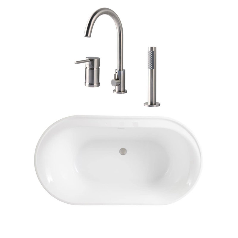 66" x 33" Freestanding Acrylic Bathtub with Faucet, Brushed Nickel