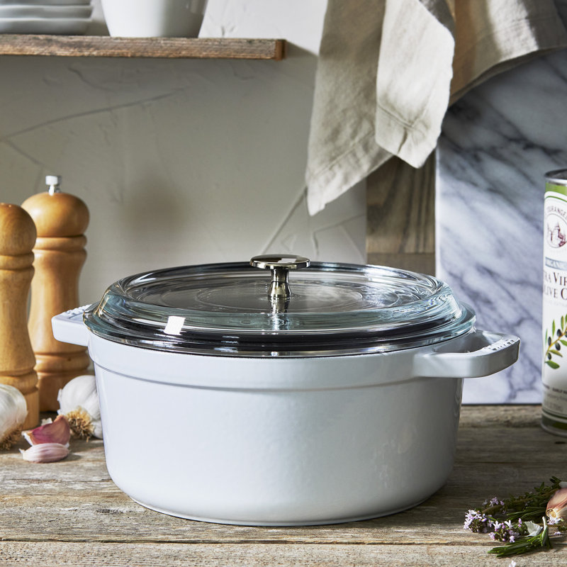 Cast Iron 4.02-Qt Round Cocotte With Glass Lid, White