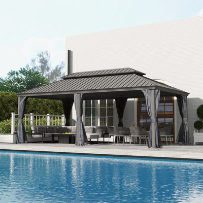 22 Ft. W x 14 Ft. D Galvanized Steel Patio Gazebo with Double Roof