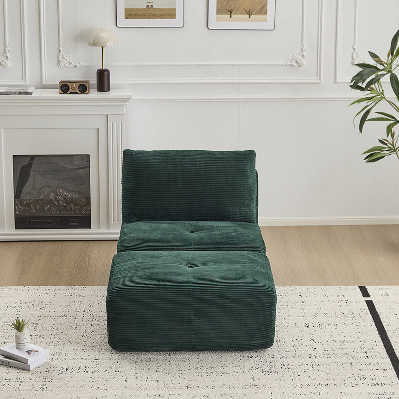 Canapé moderne en mousse à mémoire de forme avec repose-pieds mobile, tissu en velours côtelé, sans assemblage requis, vert