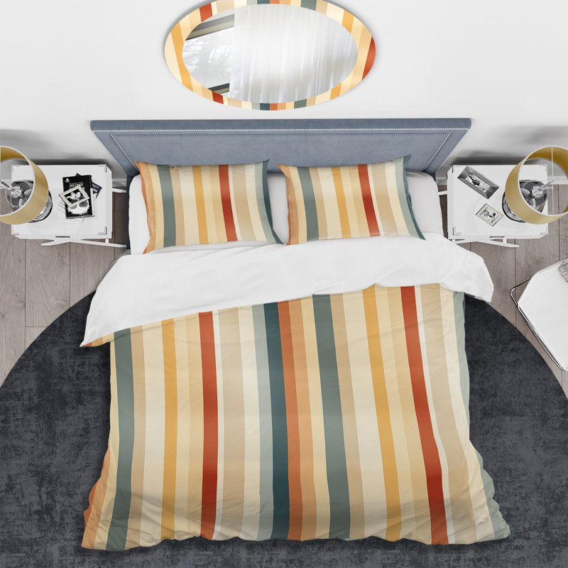 Ensemble de housse de couette sérénité à rayures beiges et brunes, Housse de couette simple + 1 taie décorative stan