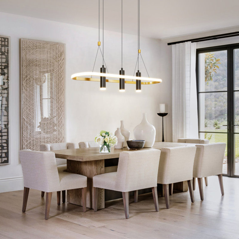 Luminaire suspendu à 4 lumières DEL Javeriah noir / doré à intensité variable [sans ampoule]