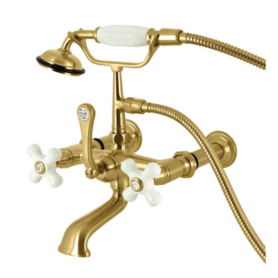 Kingston Brass Vintage Three-Handle 2-Hole Tub Wall Mount Clawfoot Tub Faucet with Hand Shower