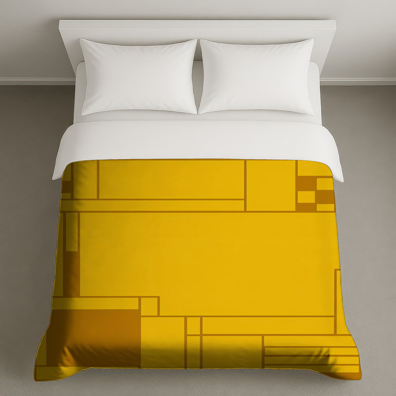 Housses de couette à blocs géométriques jaunes, Grand lit