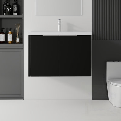 Meuble-lavabo flottant avec lavabo, porte à fermeture en douceur, lavabo en céramique, contreplaqué
