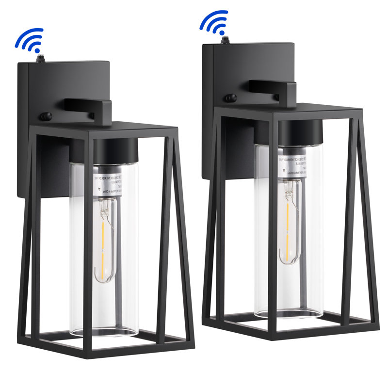 1-Light Black Dusk to Dawn Outdoor Hardwired Wall Lantern Sconce Trapezoid Wall Light with Clear Glass Shade