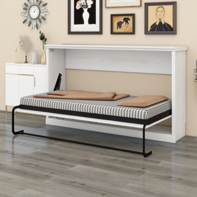 Lit escamotable horizontal, lit escamotable mural, armoire pliante, meuble peu encombrant pour chambre d'amis polyvalente, bureau personnel