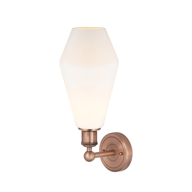 Amylea Steel Armed Sconce, Cased Matte White, Antique Copper