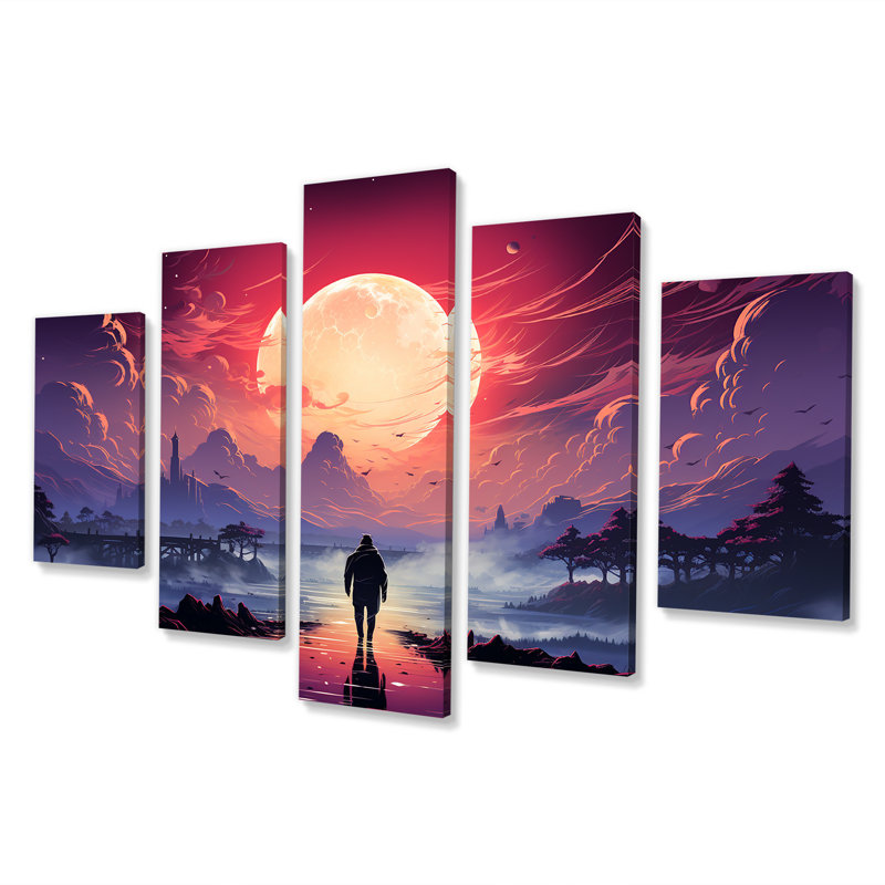 Mauve et rose, promenade au désert au coucher du soleil - art mural multipanel du désert