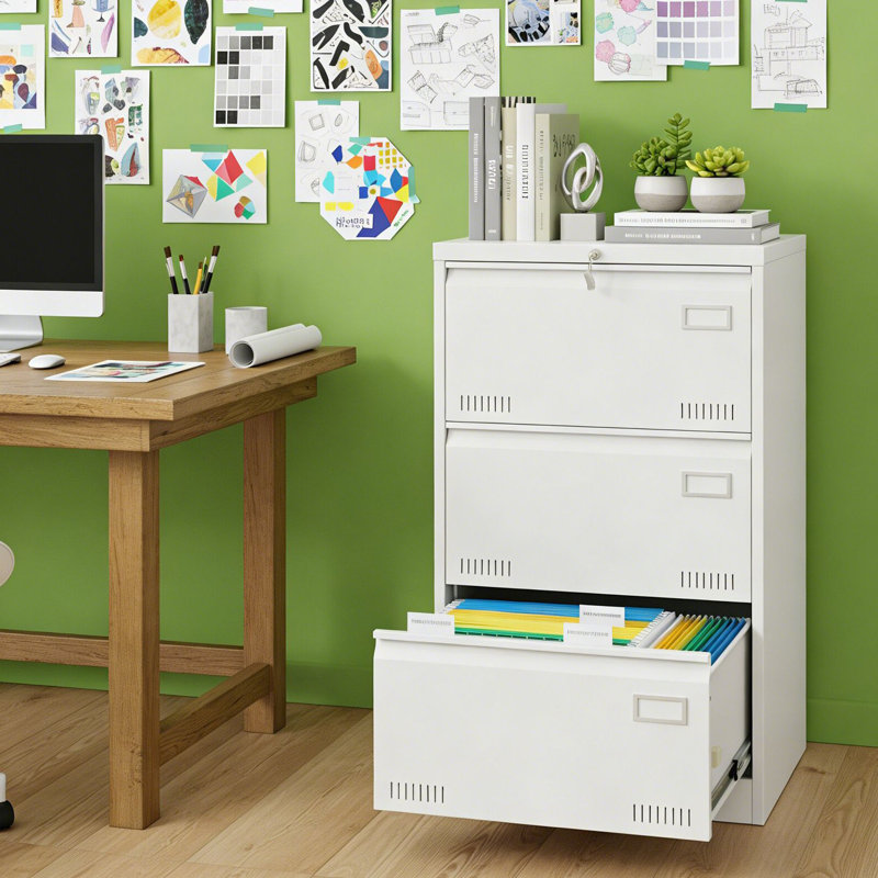 Classeurs en métal de style moderne avec trois tiroirs verrouillables pour format légal / lettre / A4 / F4, Blanc