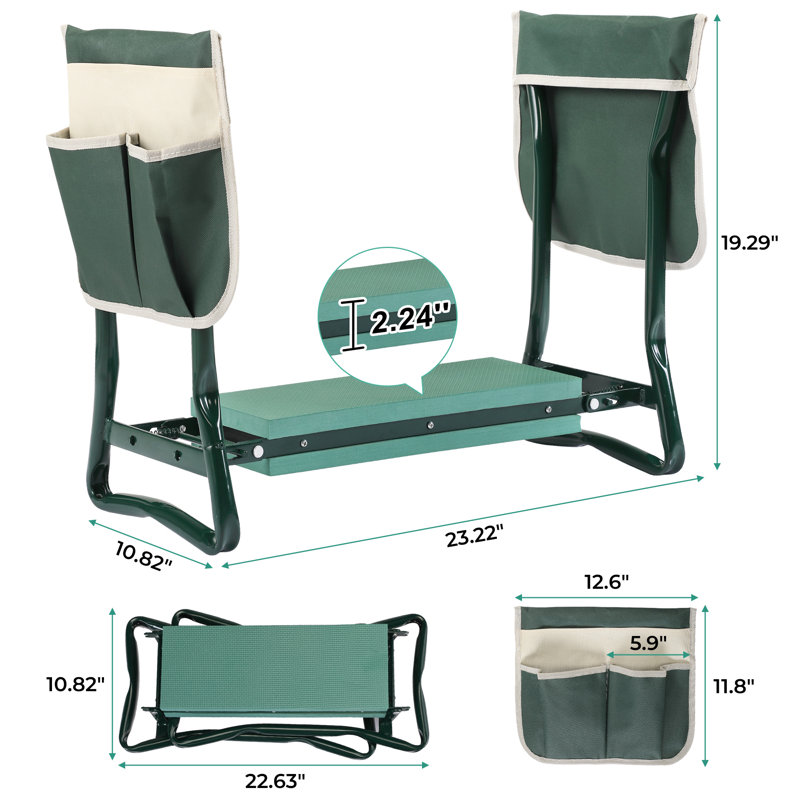 Banc de jardin pliant Kneeler avec 2 pochettes à outils et coussin Eva