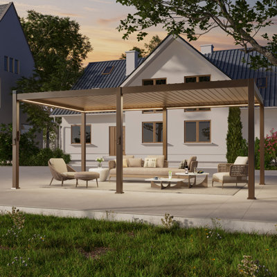 Solar LED Aluminum Pergola with Hand Crank Louvre