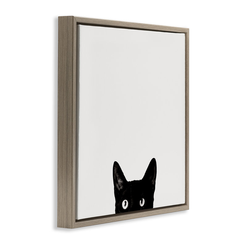 «Black Cat Peeking From dessous», art mural encadré par Jon Bertelli pwp-156, H 18 po x l 18 po