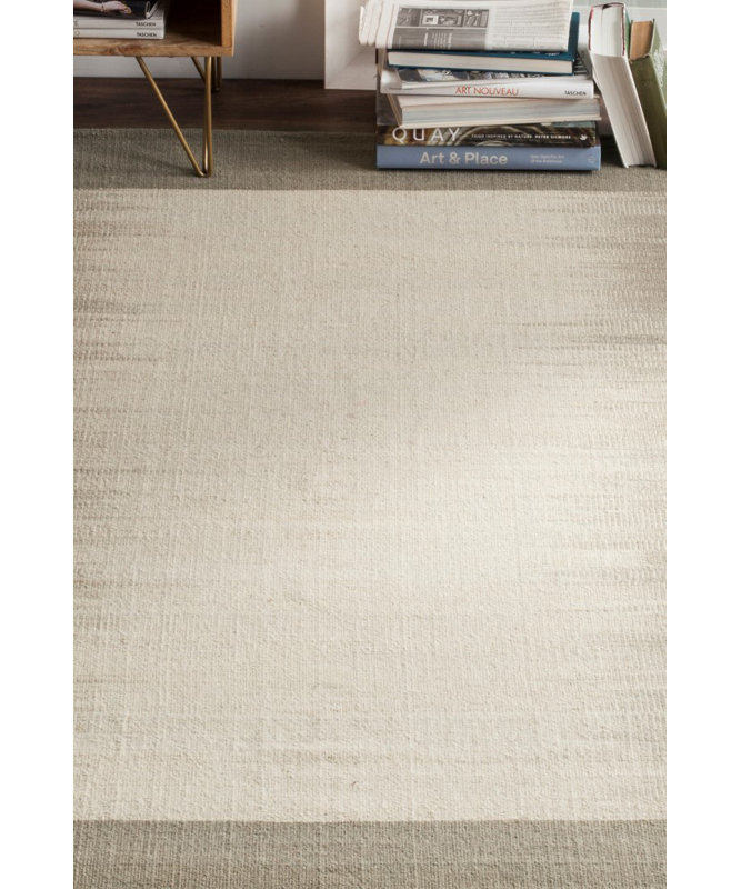 Beige and Light Green Wool Kilim 8' x 10' Area Rug
