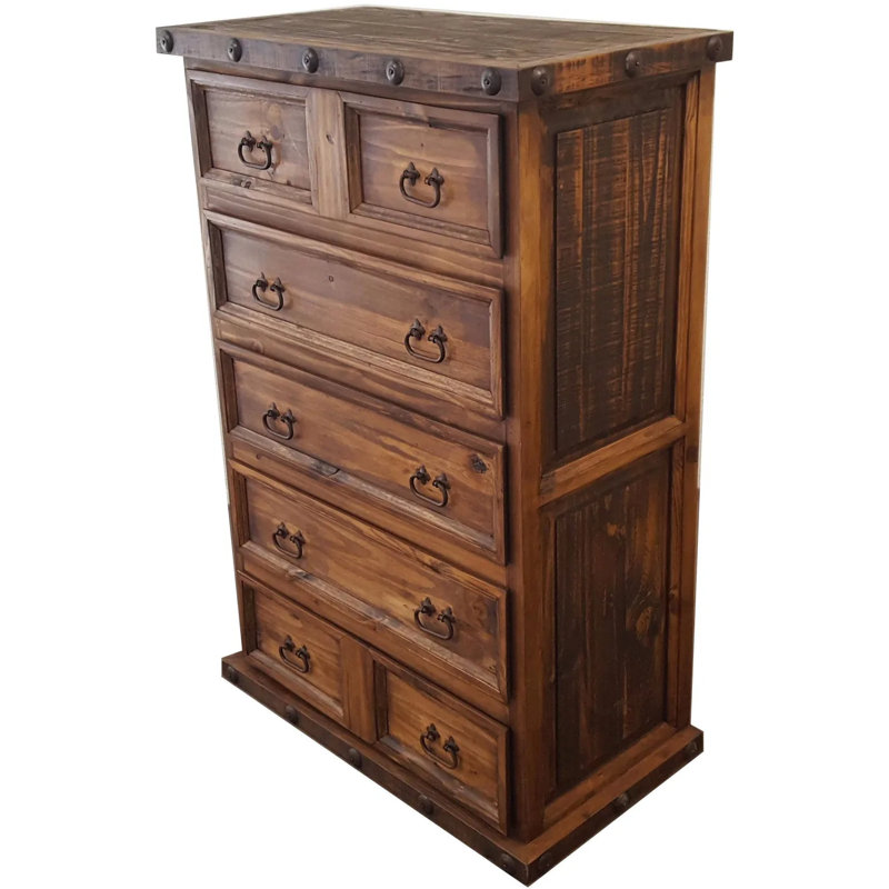 Commode à lingerie en bois massif à 7 tiroirs Delenna