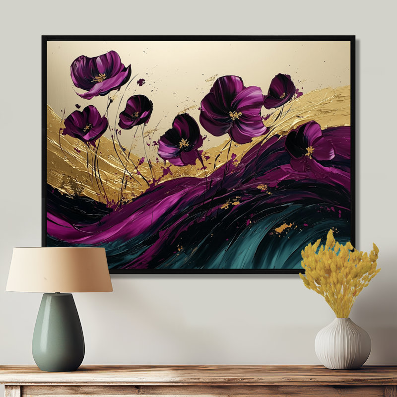 «Ingmire Dancing parmi les fleurs sauvages mauves», art mural, H 12 po x l 20 po, Avec cadre, Noir