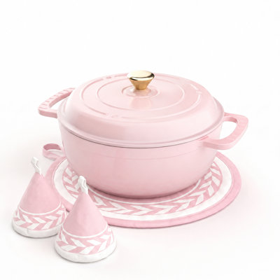 6 qt. Cast Iron Round Dutch Oven in Pink With Lid