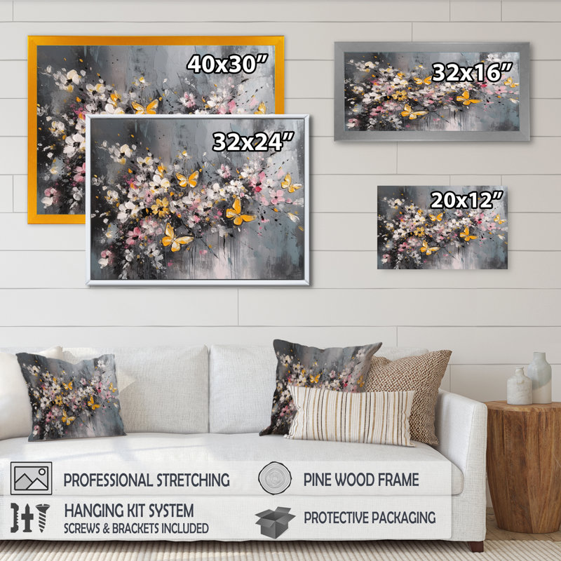 «Rynlee Flowers With White Butterflies III», reproduction sur toile, H 12 po x l 20 po x P 1 po, Toile tendue