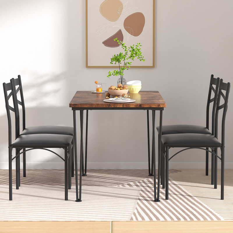 Ensemble de table de salle à manger pour 4 personnes, table de cuisine en bois avec chaises rembourrées pour salle à manger et petits espaces, brun rustique 