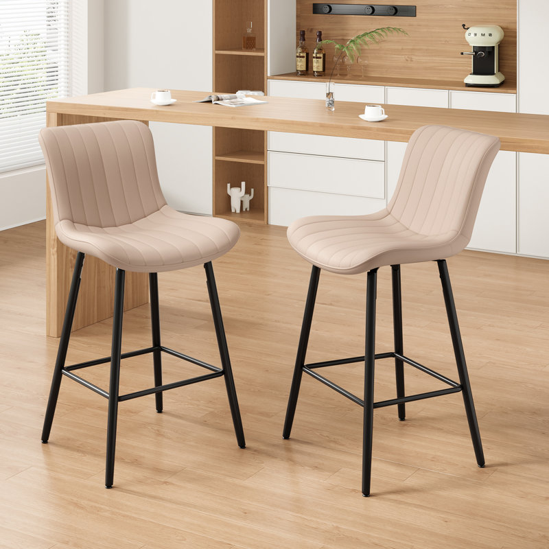 Upholstered 27" Counter Stool With Metal Frame, Khaki