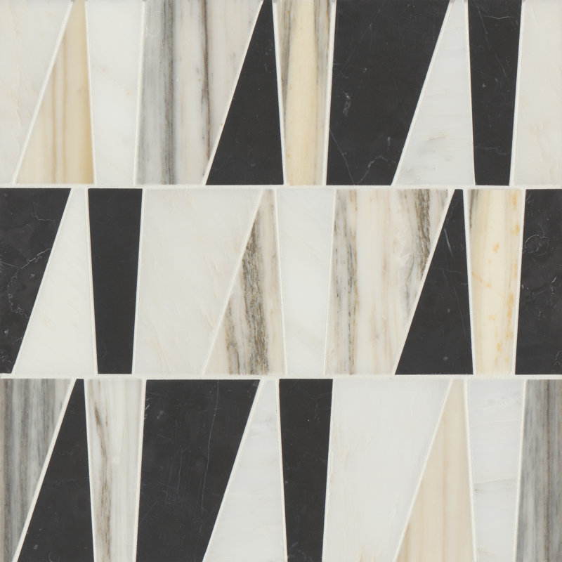 Carreau de mosaïque de marbre aléatoire Modni, Blanc oriental / Nero Marquina / Calacatta Zebrino