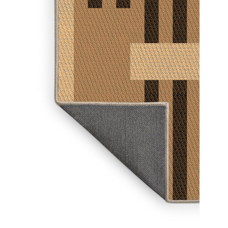 Tapis beige/noir en laine rayée, Rectangle 5 pi x 7 pi