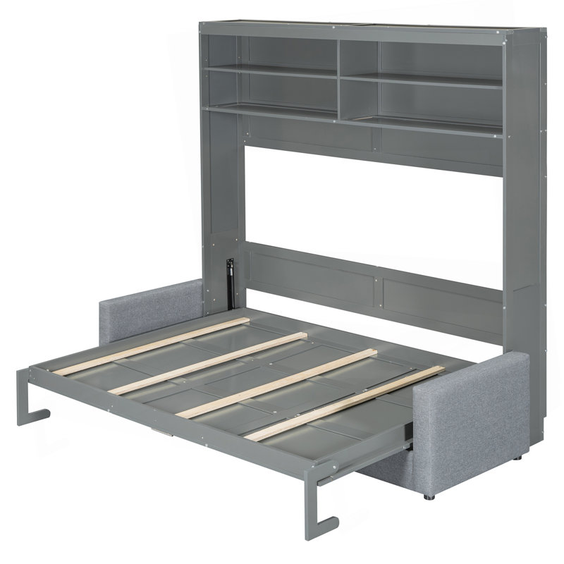 Grand lit escamotable mural avec canapé, gris, Gray