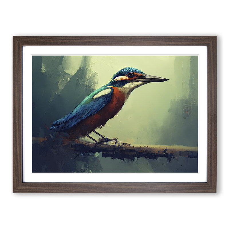 Kingfisher Bird Vol.3 - Framed Print, 25cm H x 34cm W x 2cm D, Walnut