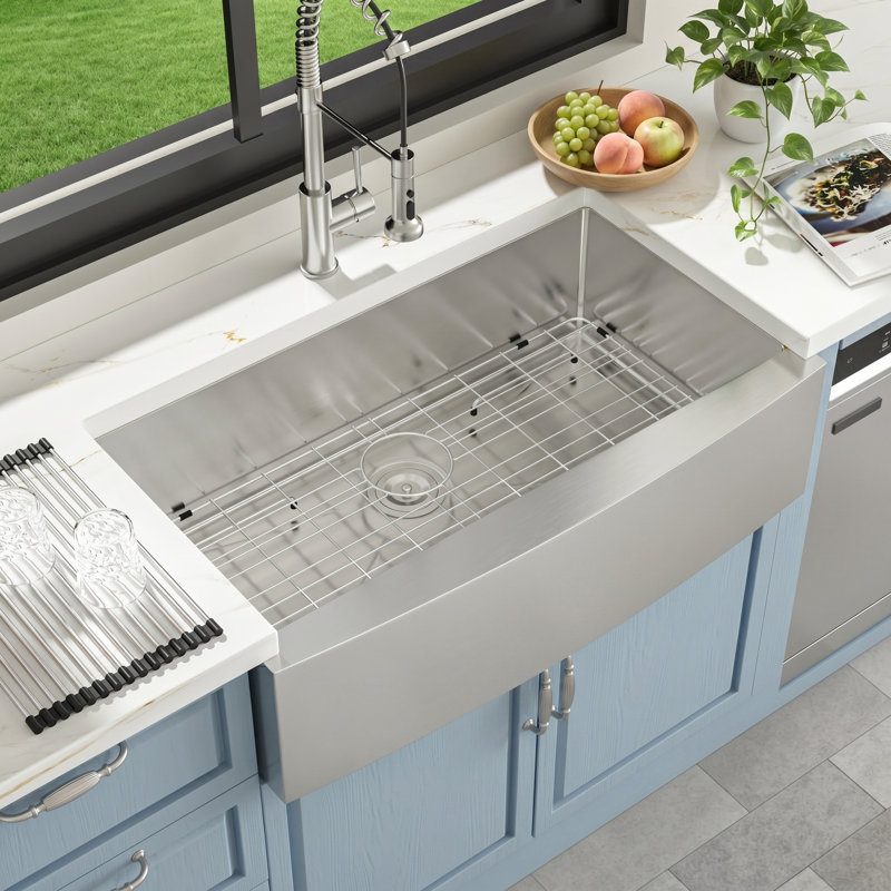 Farmhouse Kitchen Sink Gauge Stainless Steel Kitchen Sink Apron Front Sink, Stainless Steel, 10" H x 33" L x 21" W