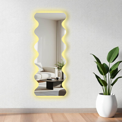 Modern LED Mirror with Lighting, 20.5 x 53.1 inches | 4 mm Thick Glass, Black EVA Backing (0.8 inches) | On/Off Switch, Battery Powered (9V, Battery Not Included) | Stylish and Functional for Home Decor