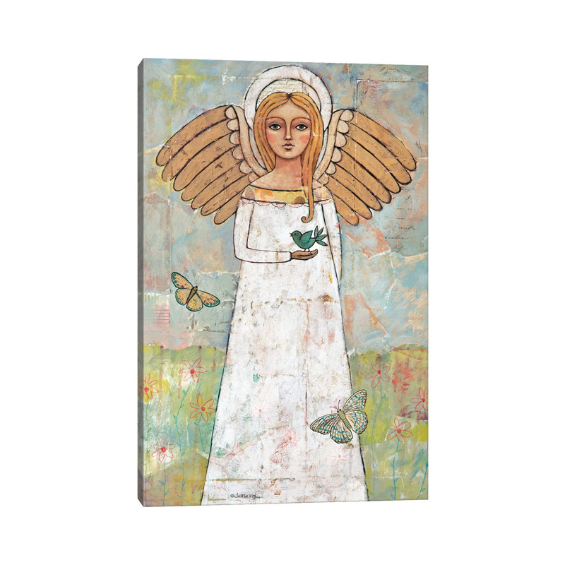 Angel From The Meadow With Bird by Teresa Kogut - Print on Canvas, Wrapped Canvas, 30.48 cm H x 45.72 cm W