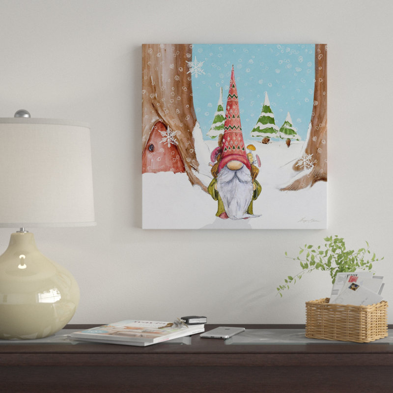 «Winter Gnome I», reproduction de peinture à l'aquarelle, H 36 po x l 36 po x P 1,5 po, Toile tendue